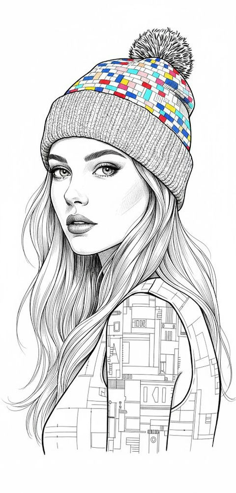 超精细黑白墨水少女插图 的效果示例图