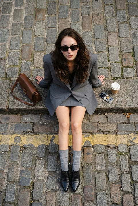 俯拍街景灰西装女神 的效果示例图