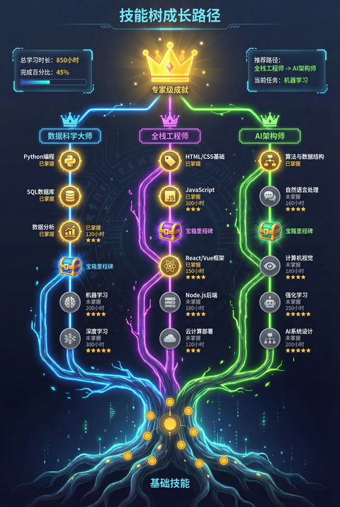 一张精美的技能树成长路径信息图 的效果示例图