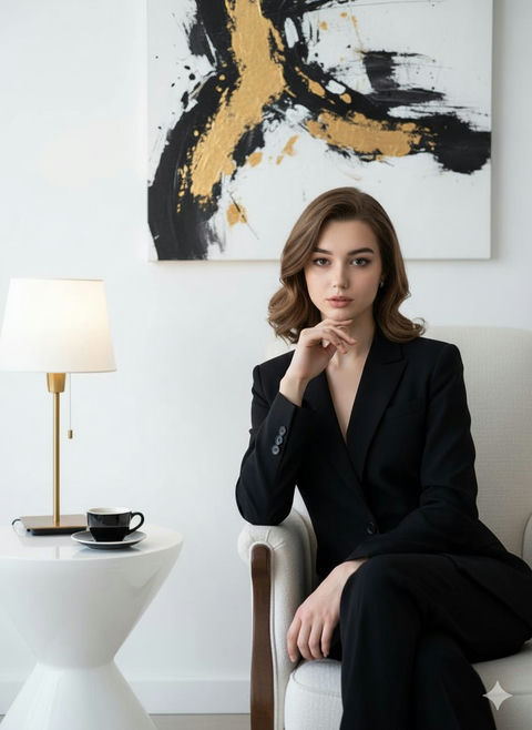 自信优雅的黑色西装女士 的效果示例图