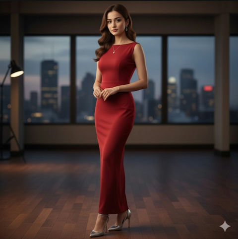 红色晚礼服女子 的效果示例图