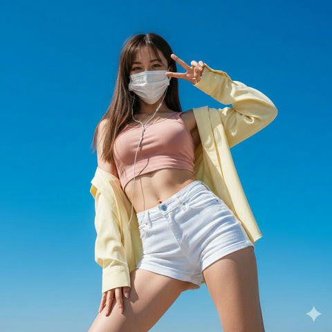 戴口罩的妹子比了个耶 的效果示例图