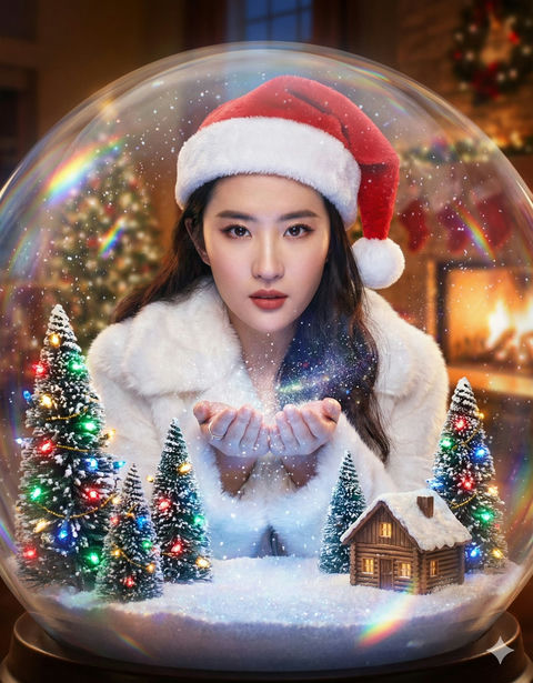 圣诞特辑-人物定格在奇幻巨型玻璃雪球里 的效果示例图