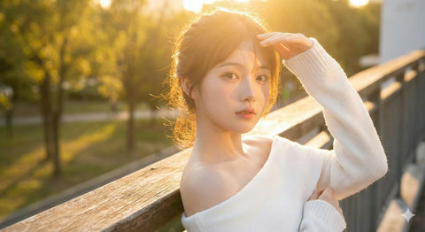 身着白色针织上衣的阳光女孩 的效果示例图