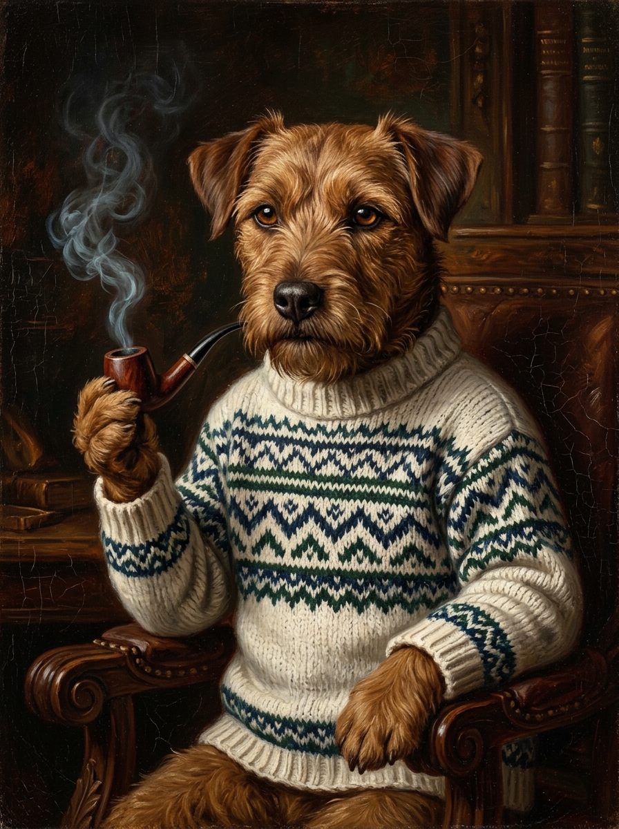 棕色梗犬的写实油画 的效果示例图