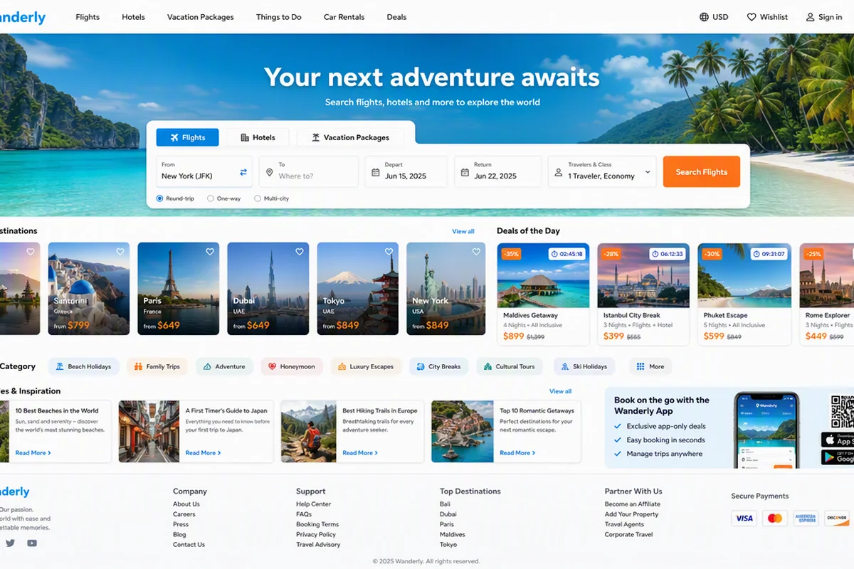 旅行预订平台首页 的效果示例图