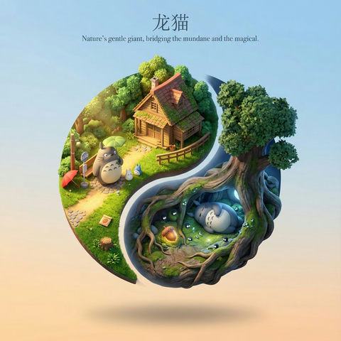 漂浮的太极可爱3D卡通立体场景 的效果示例图
