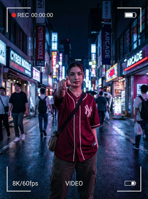 女子将食指向前伸出朝向相机镜头 的效果示例图