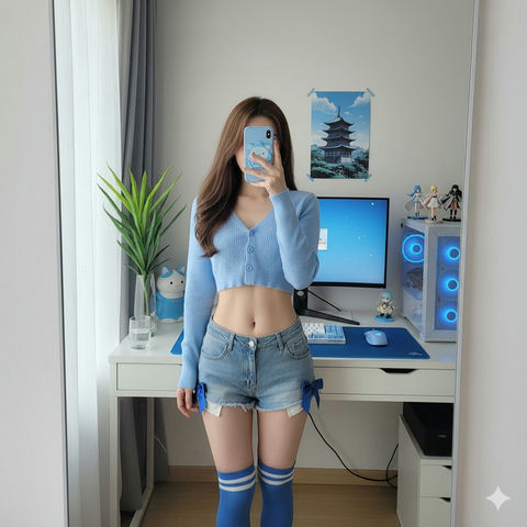 女生镜子自拍 的效果示例图