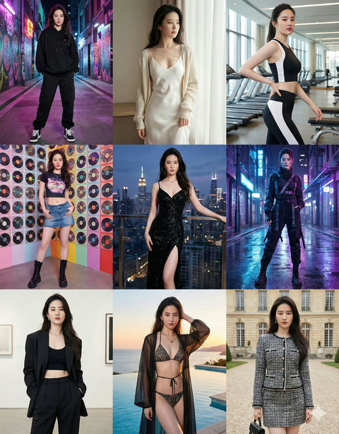 人物的9种服装风格和背景 的效果示例图