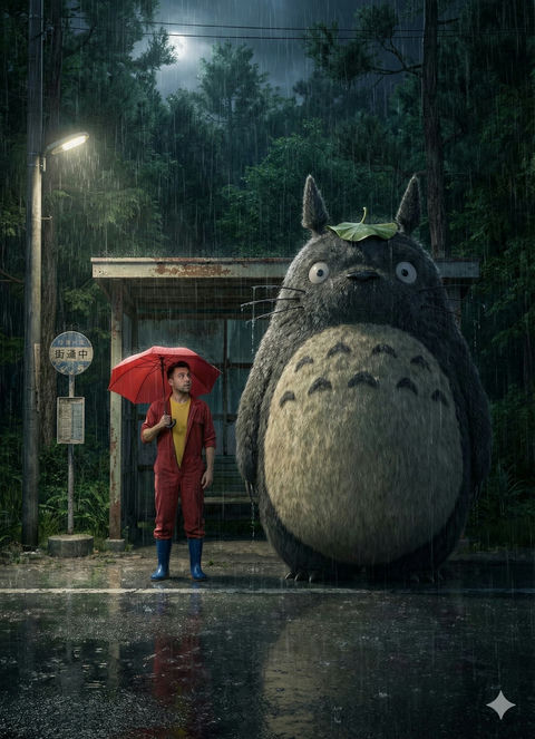 日本乡村公交车站雨夜的场景 的效果示例图