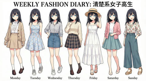 生成一周的服装搭配 的效果示例图