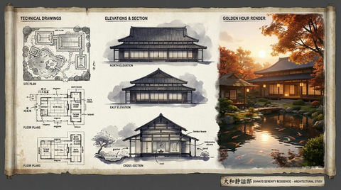 建筑插画师为住宅制作的展示板 的效果示例图