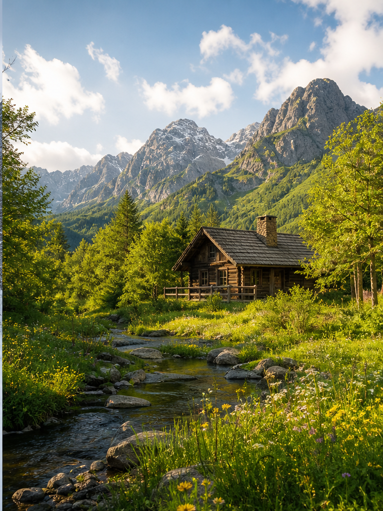 冬日木屋变成夏日草地 的效果示例图