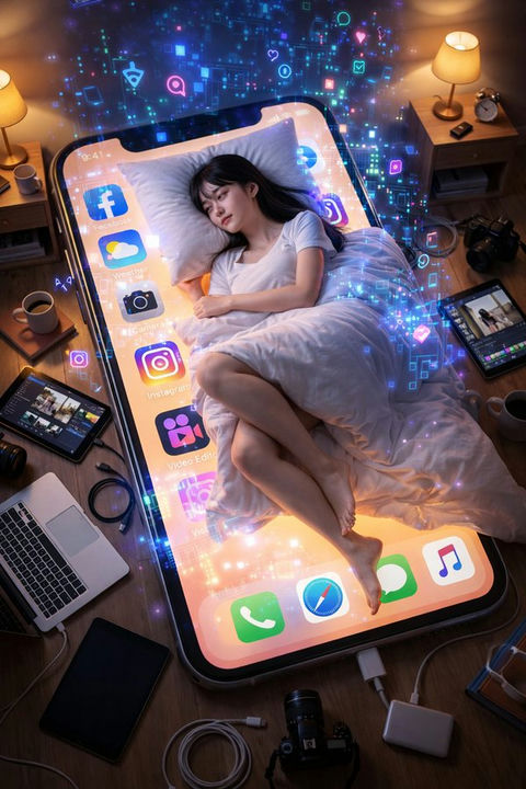 少女卧手机幻梦 的效果示例图