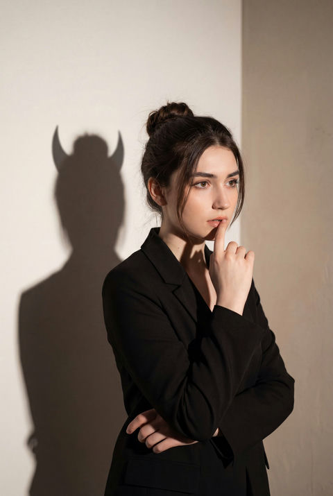 黑衣女子与恶魔影迹的心理肖像 的效果示例图