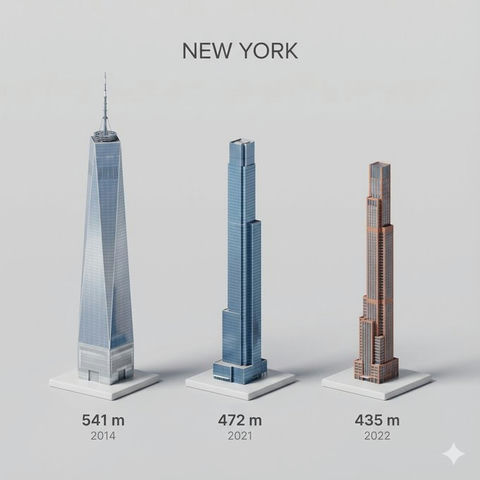 微缩3D卡通视图展城市最高的三座建筑 的效果示例图