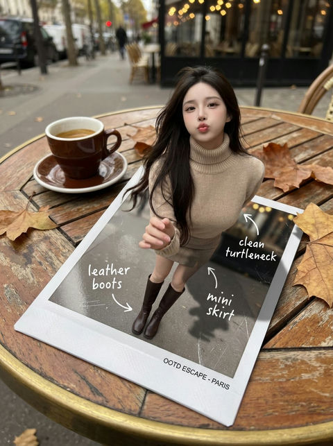 女子仿佛从刚冲洗出来的照片中浮现出来 的效果示例图