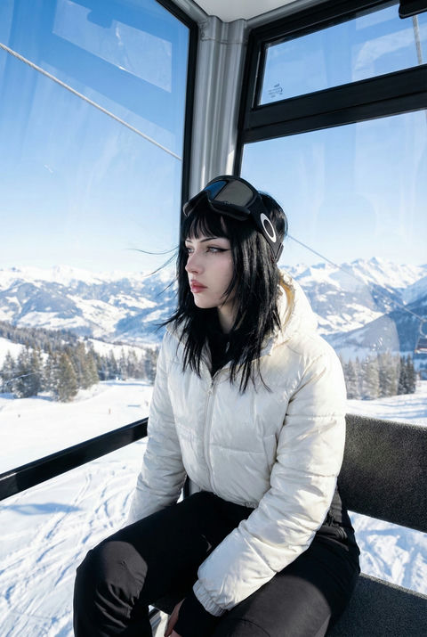 缆车与雪山少女 的效果示例图