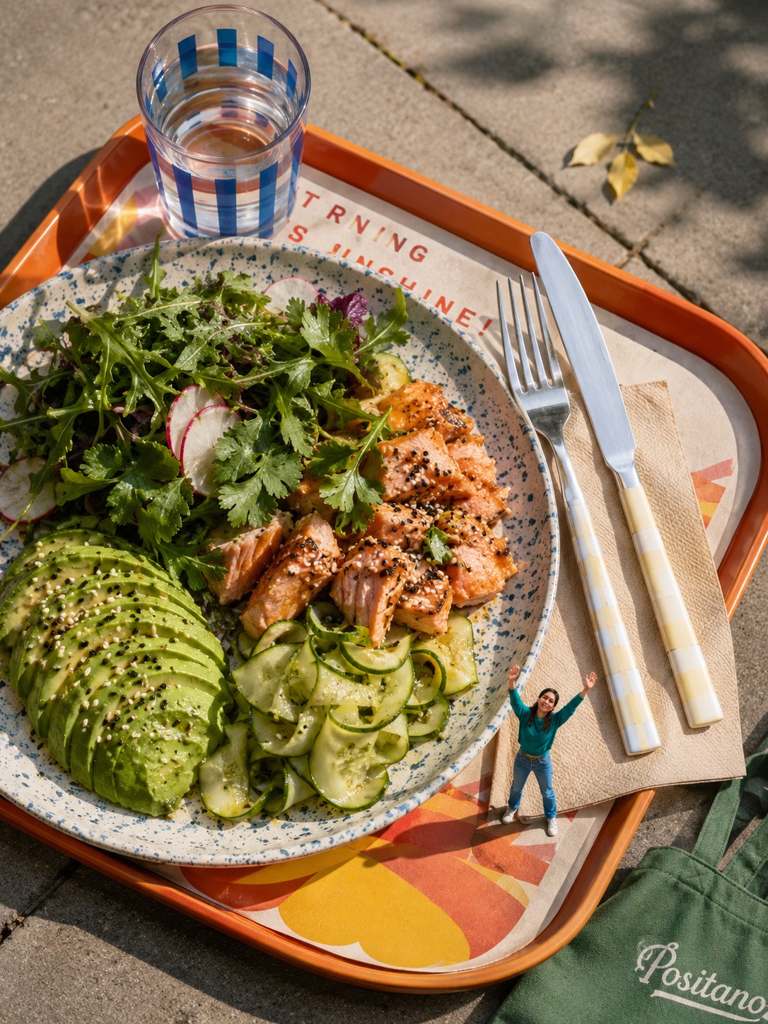 一个有趣的头顶食物摄影场景，其中有一个**超大的mea 的效果示例图