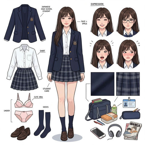 日式制服少女分解图鉴 的效果示例图