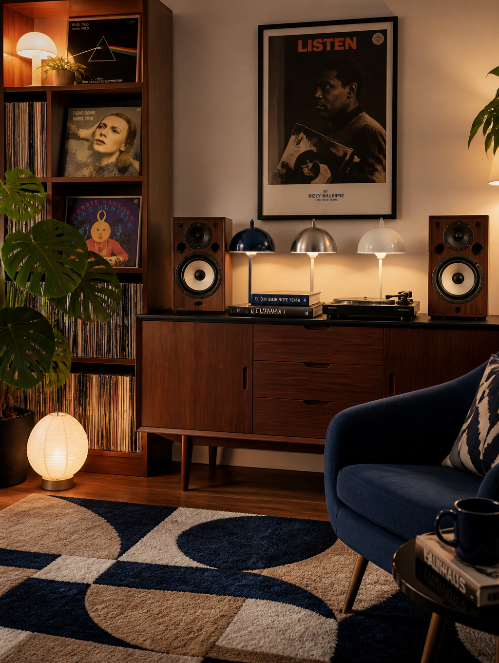 舒适、现代的客厅角落，充满温暖 的效果示例图