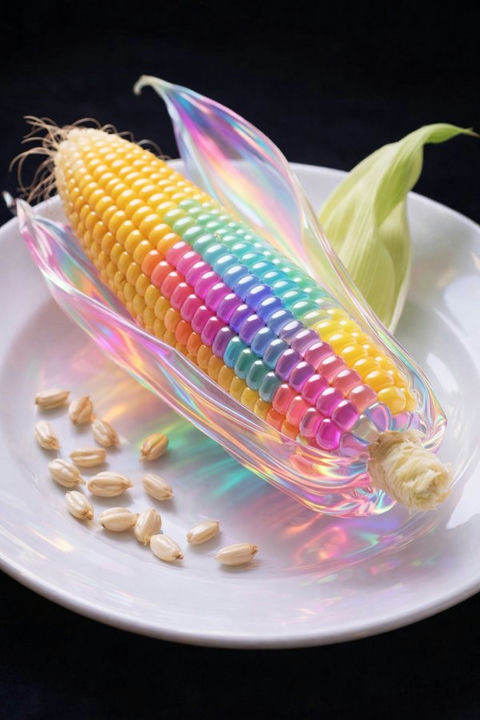 虹彩玻璃玉米静物 的效果示例图