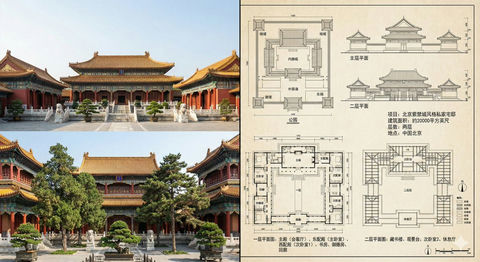 紫禁城建筑照片展示和设计图纸 的效果示例图