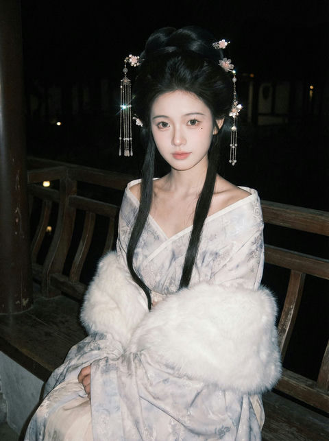 古风宽袖长袍园林夜景照 的效果示例图