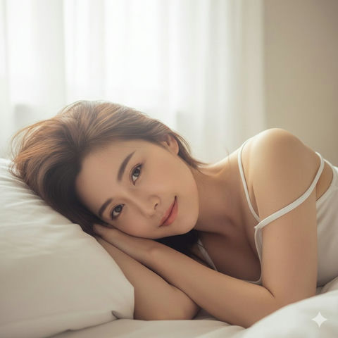 白色枕头上的睡眼惺忪女孩 的效果示例图
