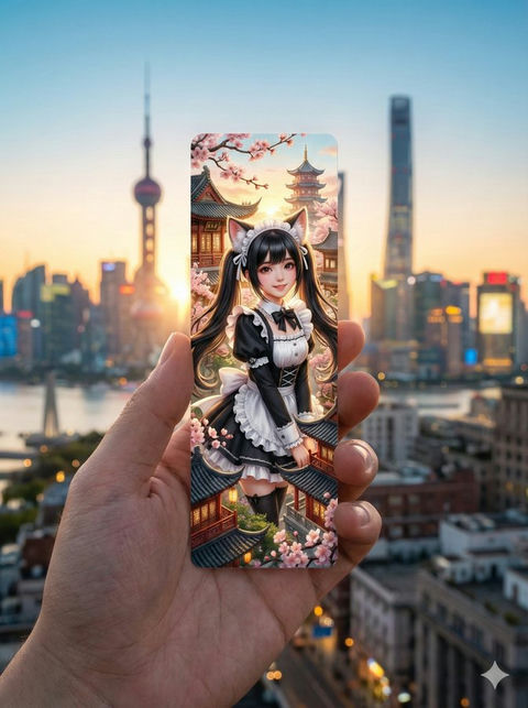 一只人的手握着一枚细长狭长的竖版模切书签 的效果示例图