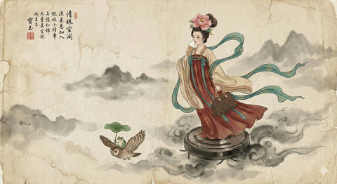 传统的中国工笔水墨画-仙女 的效果示例图